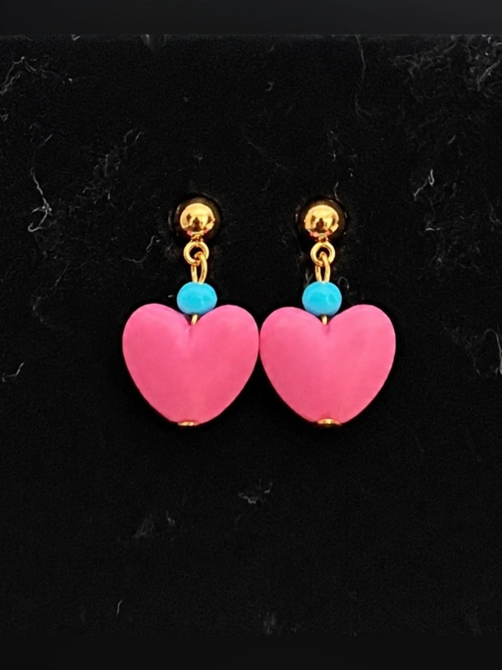 NOS Vintage 1987 Avon Bright Hearts Earrings Pink Turquoise Girls Original Box